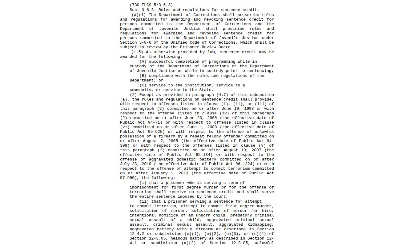 Illinois sentence credit law for a Wayne County inmate release date